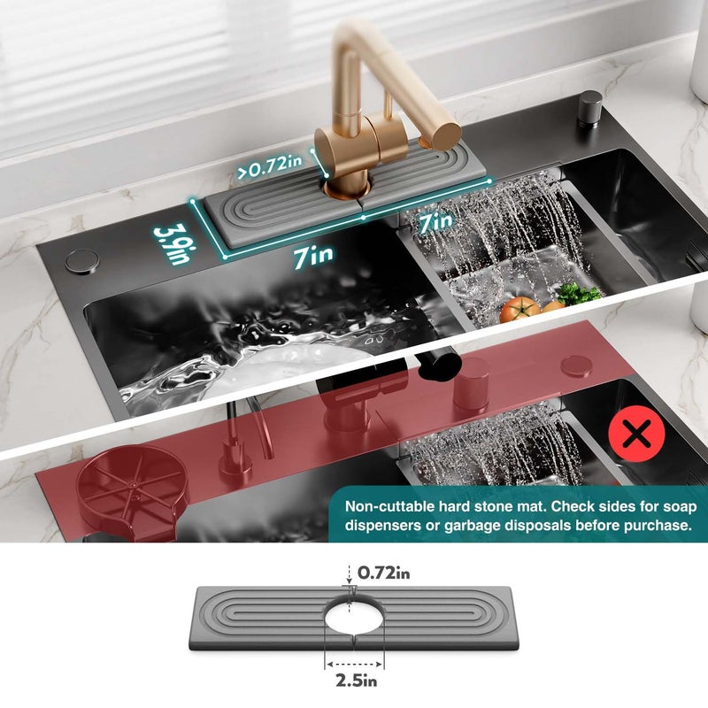 eormoe Diatomite Kitchen Faucet Mat - 14Inch Water Absorbing Stone Tray for Sink, Stone Fast-Drying Faucet Mat for Kitchen Counter Sink Accessories (Grey, 14'' x 3.9'') - Image 4